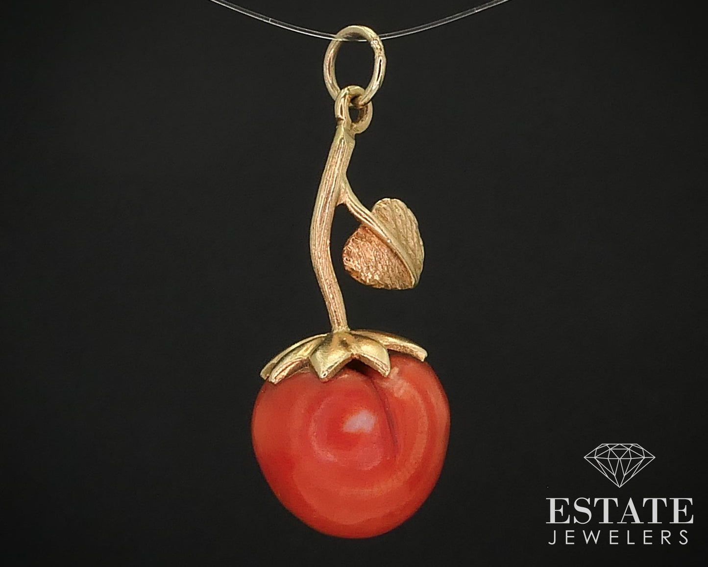 Antique 17k Yellow Gold Carved Natural Coral Cherry Charm 2.6g i16015
