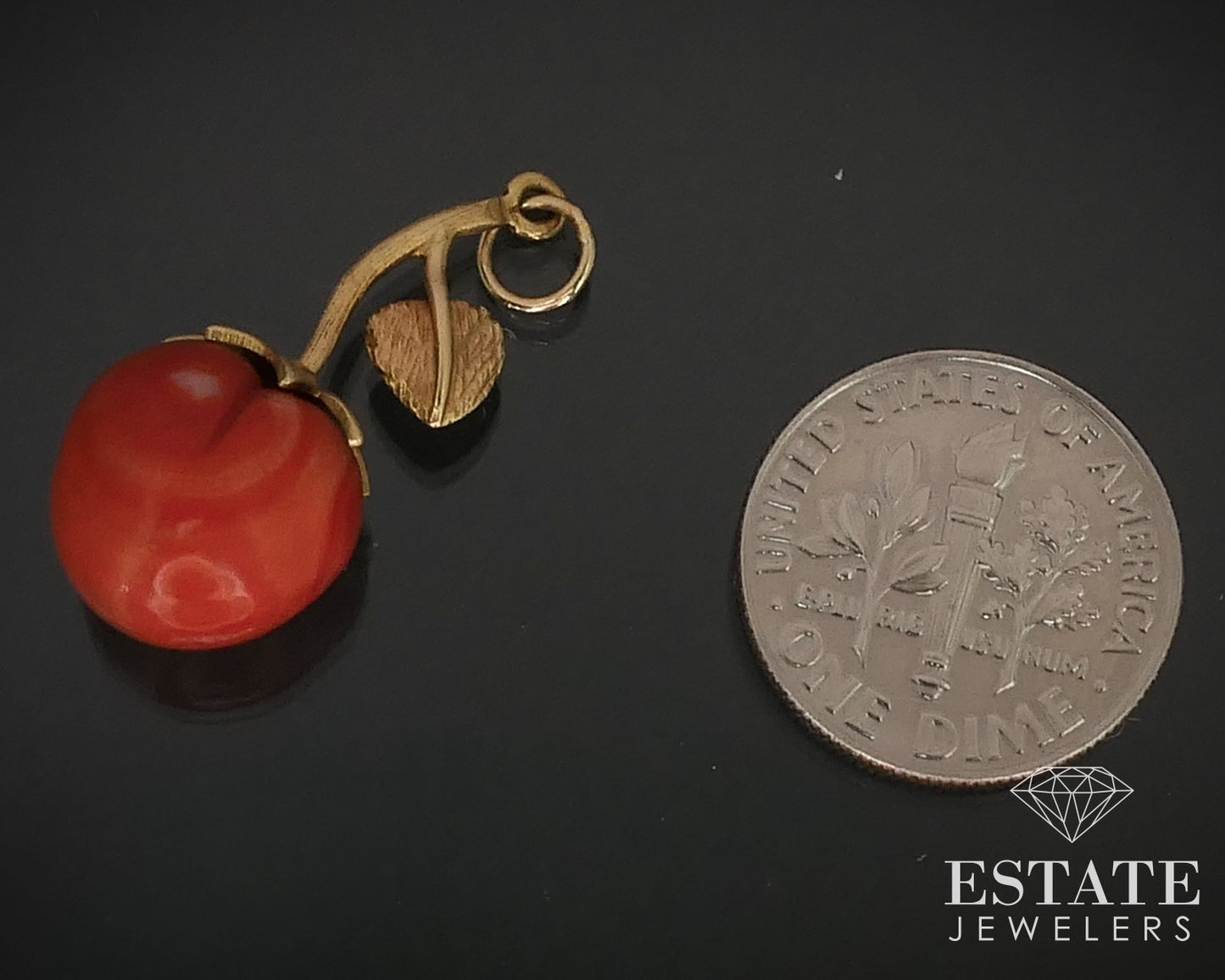 Antique 17k Yellow Gold Carved Natural Coral Cherry Charm 2.6g i16015
