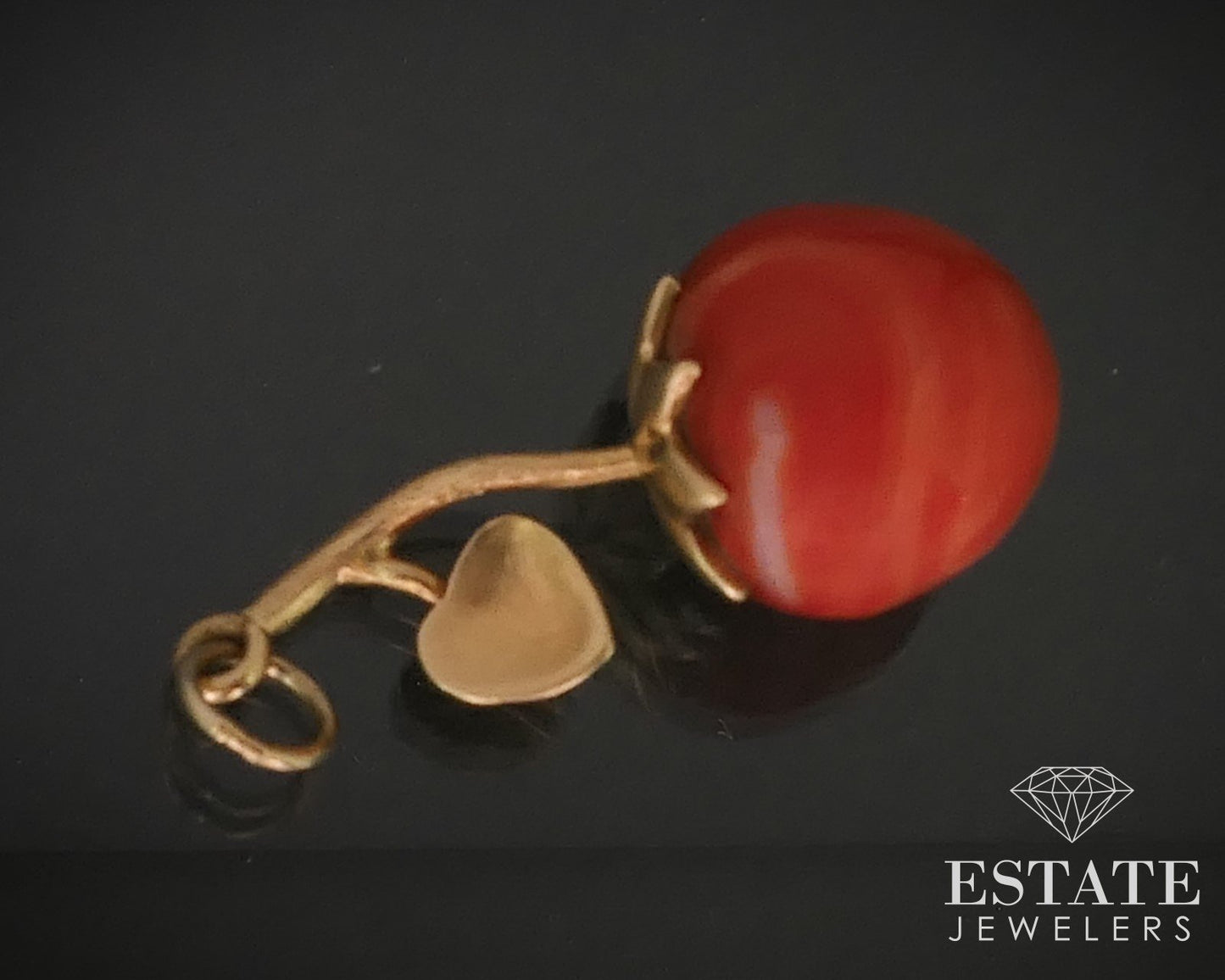 Antique 17k Yellow Gold Carved Natural Coral Cherry Charm 2.6g i16015