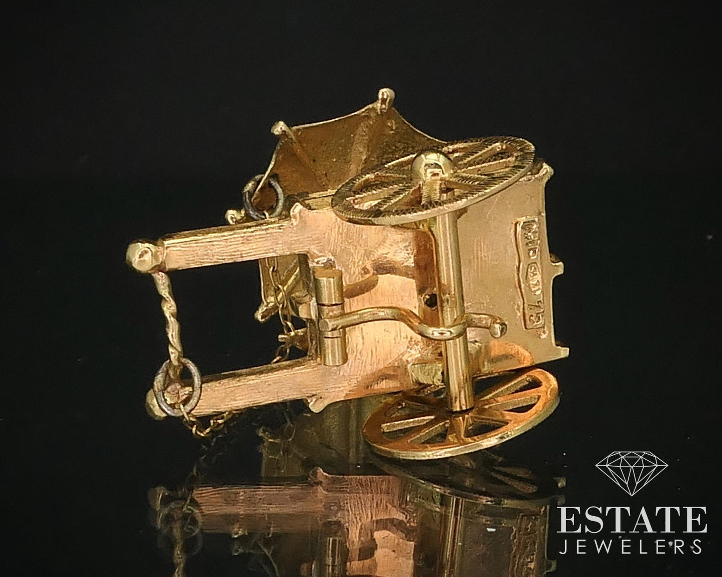 Vintage 18k Yellow Gold Dimensional Movable Flower Cart Charm 16.4g i16017