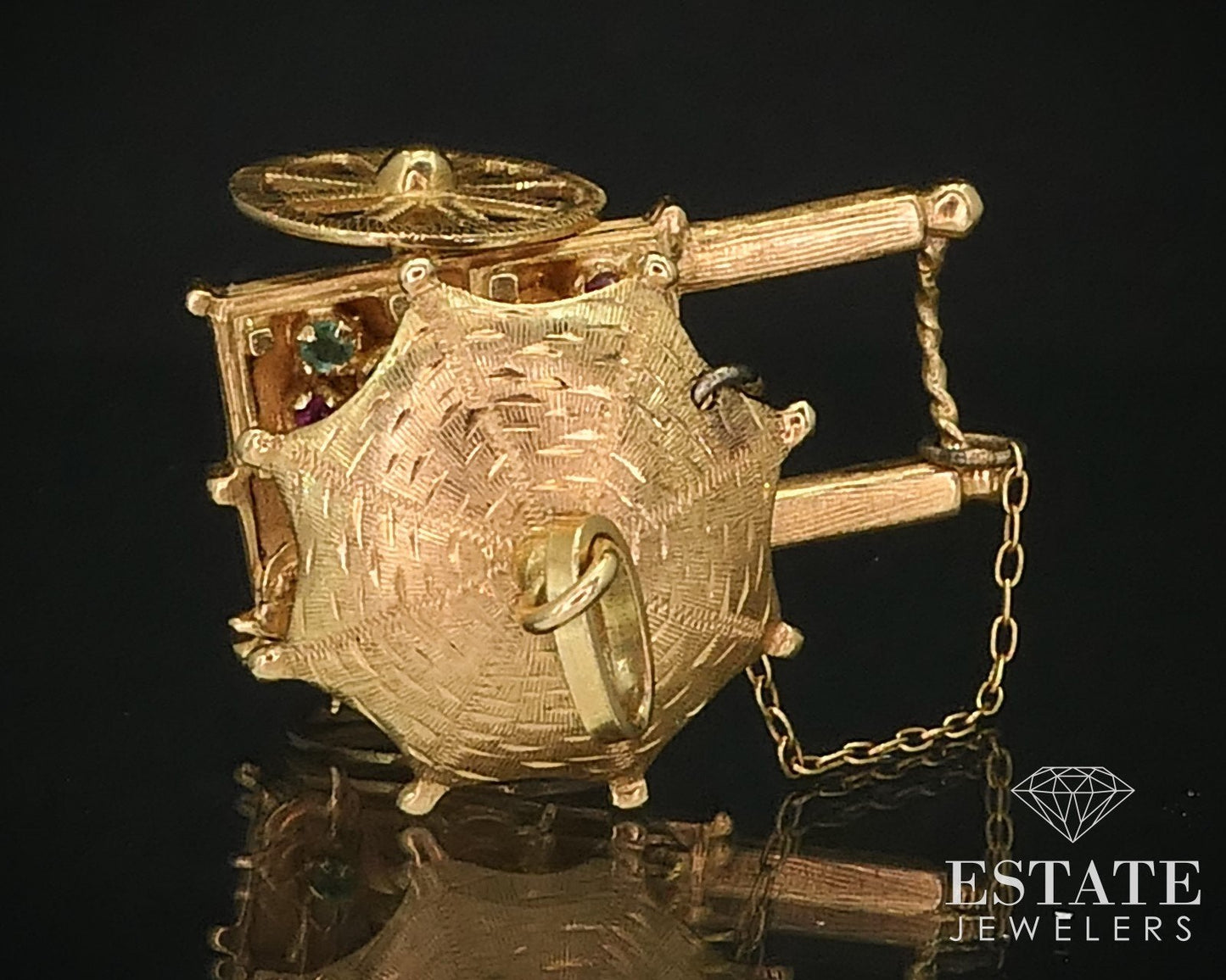 Vintage 18k Yellow Gold Dimensional Movable Flower Cart Charm 16.4g i16017