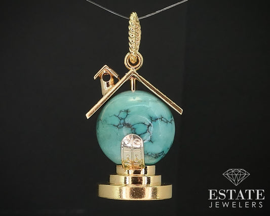Vintage 18k Yellow Gold 15.8mm Turquoise Dimensional Globe Charm 13.3g i16018