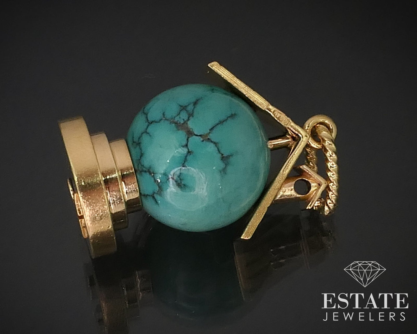 Vintage 18k Yellow Gold 15.8mm Turquoise Dimensional Globe Charm 13.3g i16018