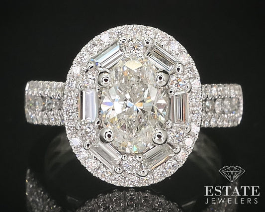 18k White Gold Oval Cut Natural 1.84ctw Diamond Engagement Halo Ring i16024