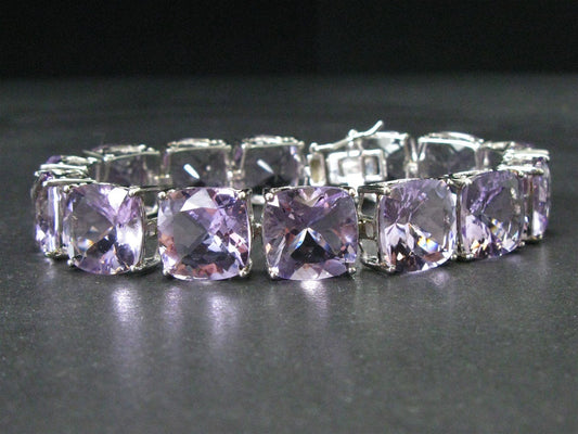 Sterling Silver Natural 70ctw Amethyst Link Tennis Bracelet 31g 7.25"L i16096
