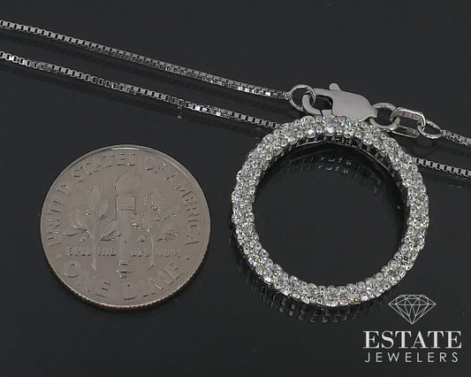 14K White Gold Natural .78ctw Diamond Open Circle Necklace 4.9g 18"L i16073