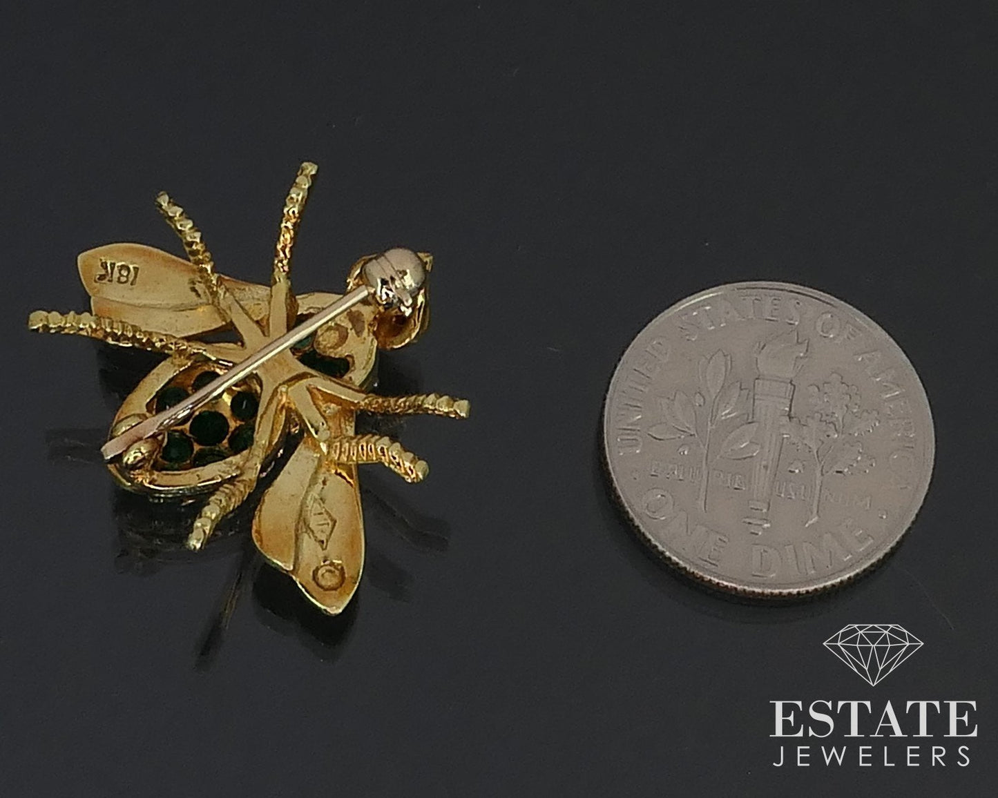 18k Yellow Gold Herbert Rosenthal Emerald & Ruby Bee Bug Pin Brooch 5g i16036