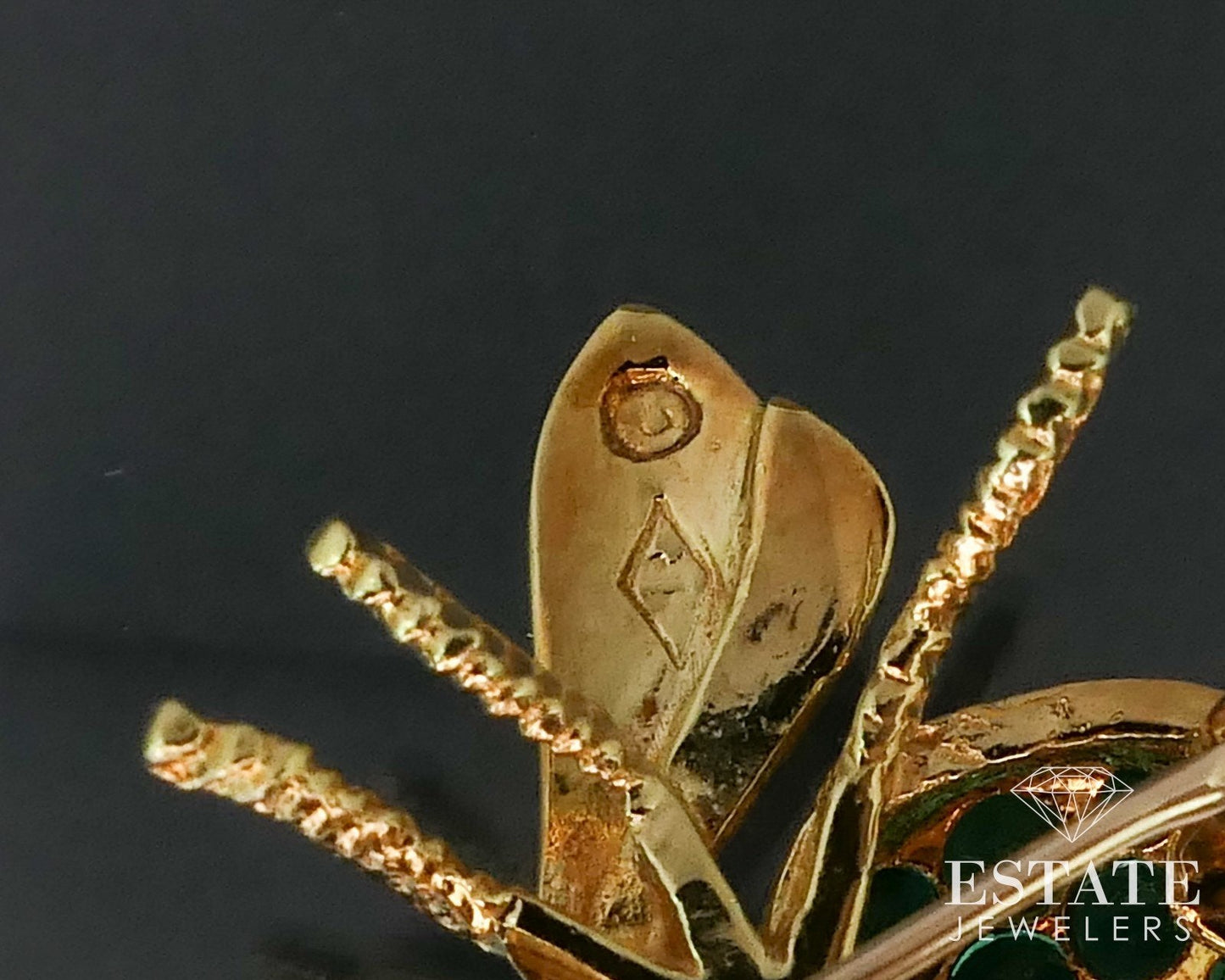 18k Yellow Gold Herbert Rosenthal Emerald & Ruby Bee Bug Pin Brooch 5g i16036