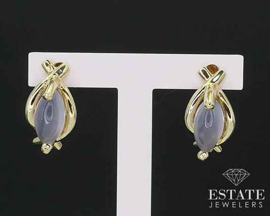 14k Yellow Gold Cabochon Natural Moonstone Stud Earrings 1.9g i16053