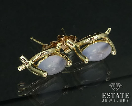 14k Yellow Gold Cabochon Natural Moonstone Stud Earrings 1.9g i16053
