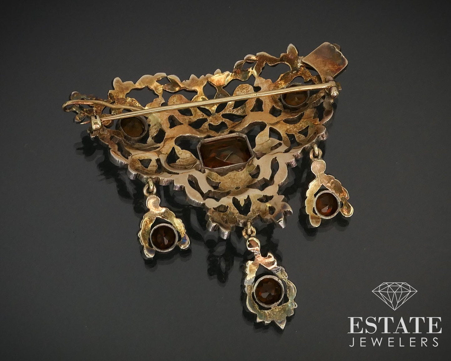 Antique Georgian 15k Yellow Gold Citrine & Rose Cut Diamond Brooch 27.8g i16025