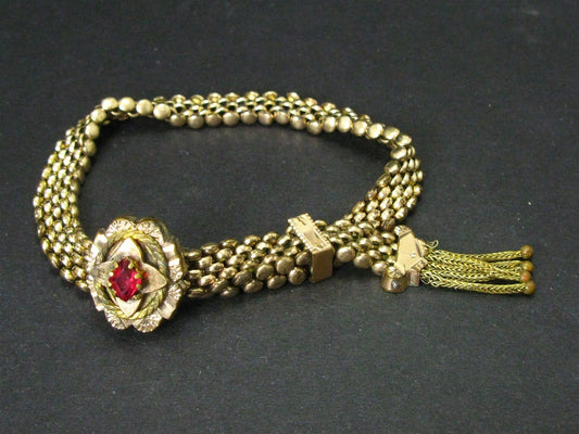 Antique Victorian Gold Filled Slide Charm Tassel Adjustable Bracelet 20g i16144