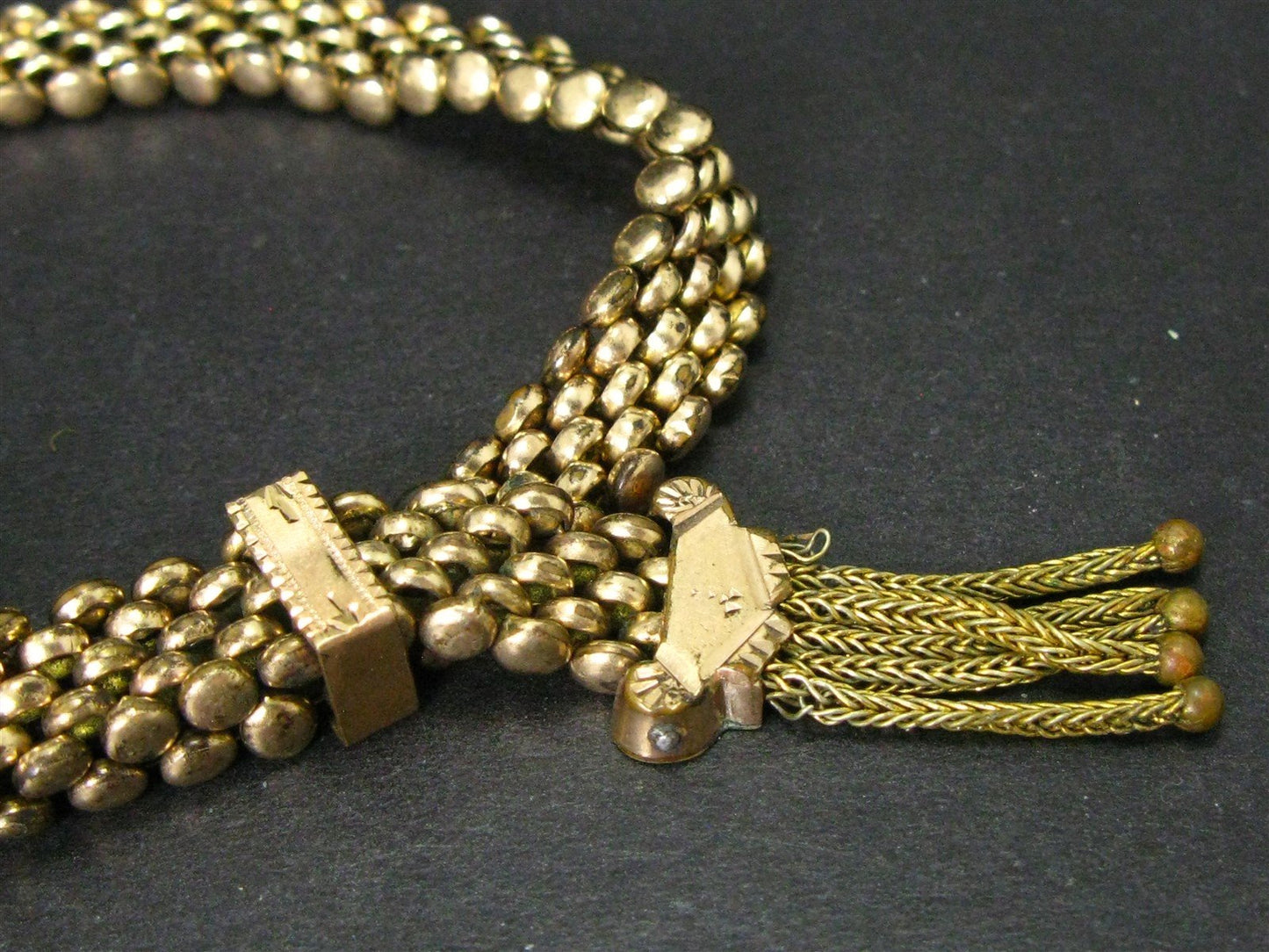 Antique Victorian Gold Filled Slide Charm Tassel Adjustable Bracelet 20g i16144