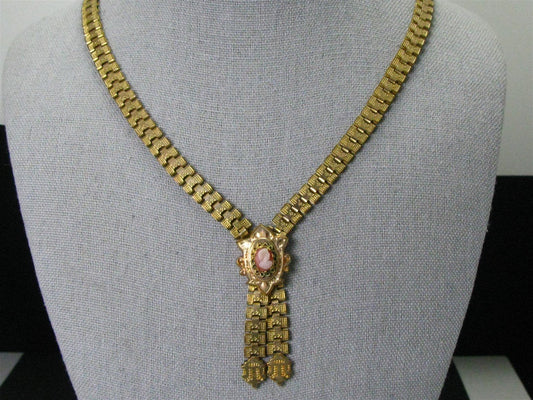 Antique Victorian Gold Filled Engraved Book Chain Cameo Necklace 25g i16143