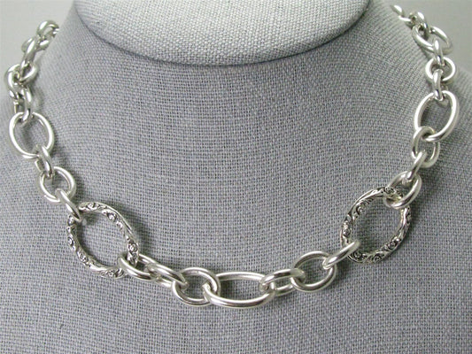 Sterling Silver Oval Textured Link LYRIC Necklace 60.5g 16"L i16132