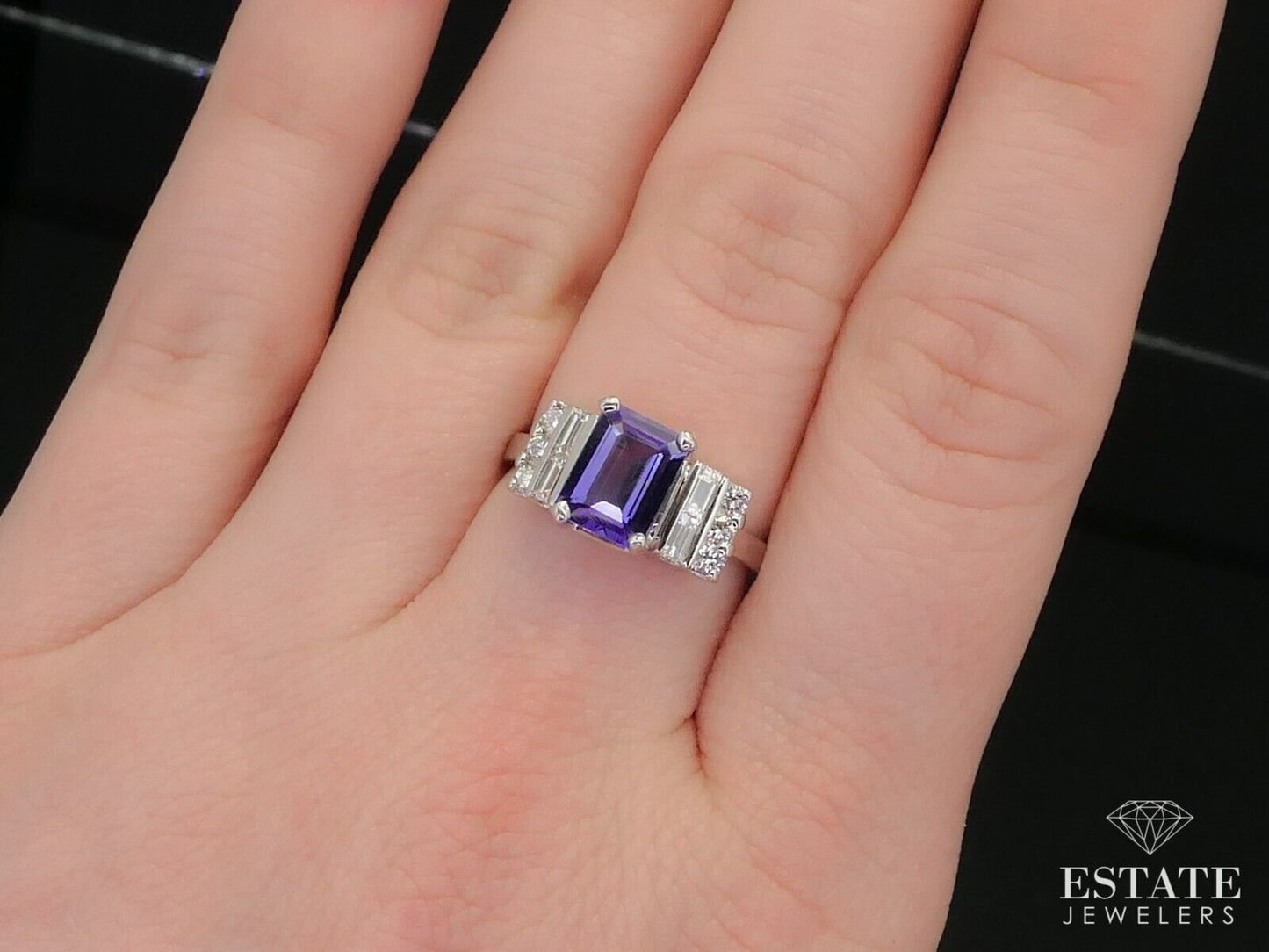14k White Gold Natural 1.5ct Tanzanite & Diamond Ladies Ring 4.2g i15984