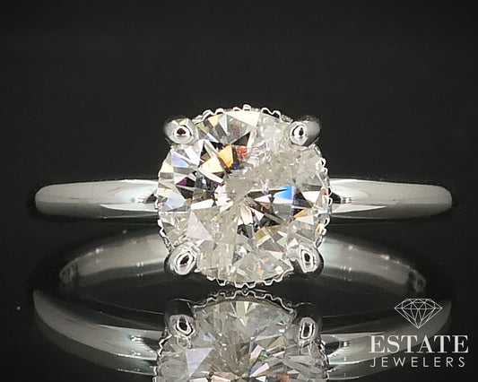 14k White Gold Round Natural 1.28ct Diamond Solitaire Hidden Halo Ring 3g i16124