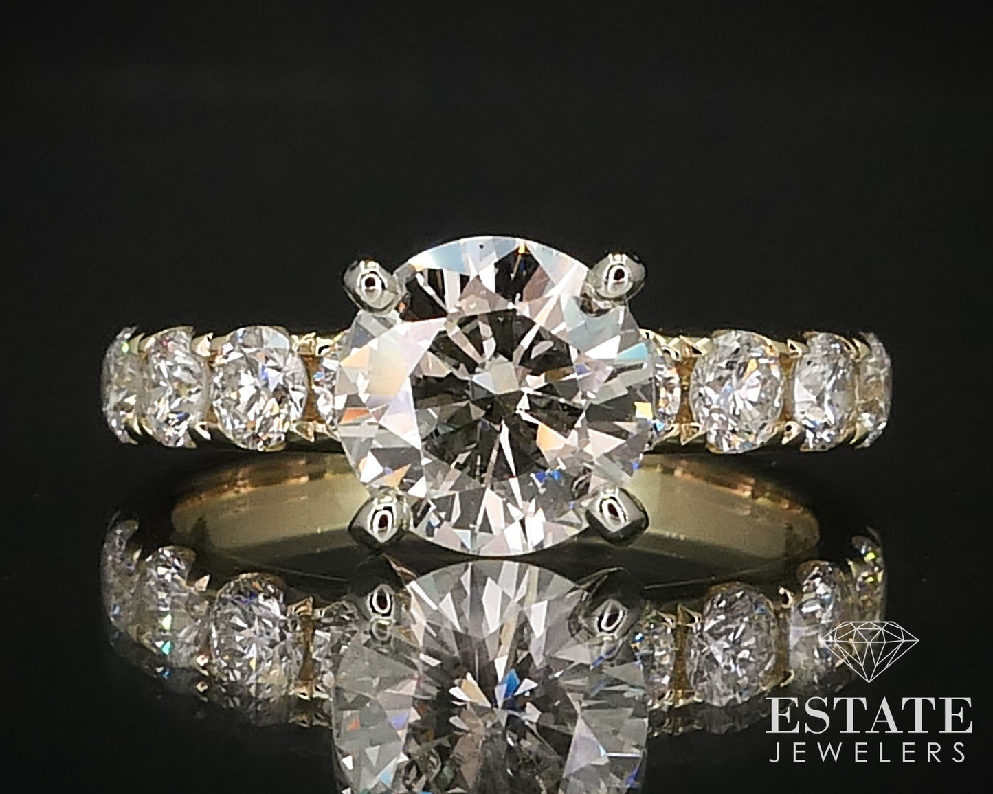 14k Yellow Gold Round Natural 2.09ctw Diamond Engagement Ring 3.5g p66117