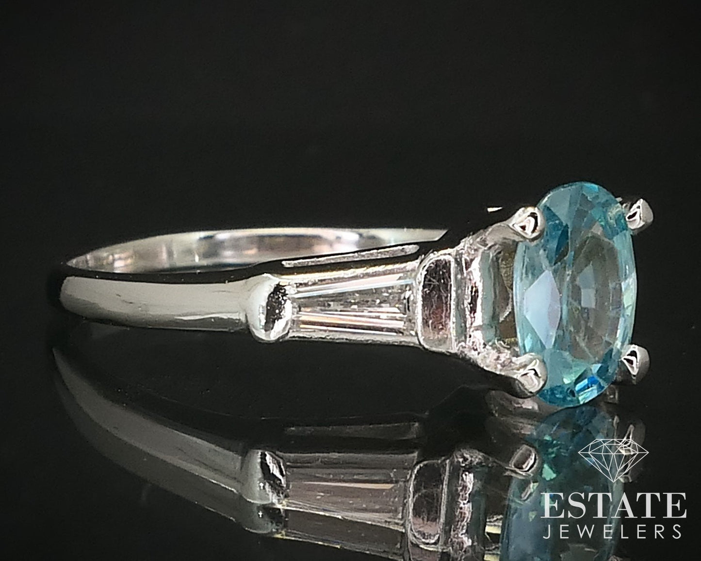Antique Platinum Oval Natural Blue Zircon & Diamond Engagement Ring 5.9g i16157