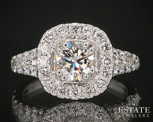 14k White Gold Round Natural 1.50ctw Diamond Halo Engagement Ring 4.1g i16158