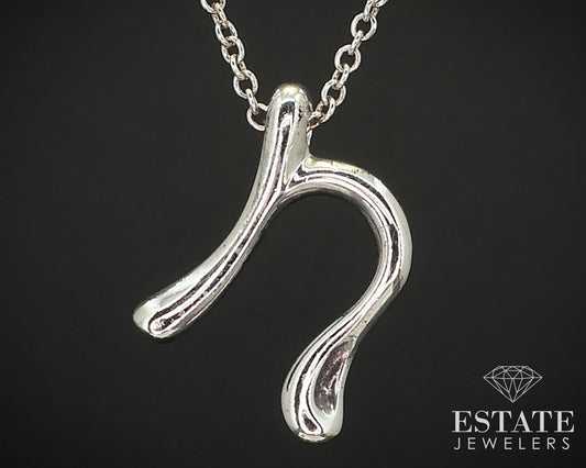 Sterling Silver Elsa Peretti Letter N Tiffany & Co Necklace 2.2g 18"L i16106