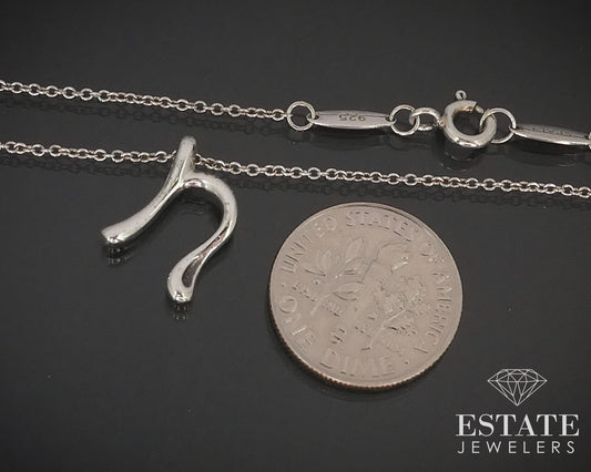 Sterling Silver Elsa Peretti Letter N Tiffany & Co Necklace 2.2g 18"L i16106