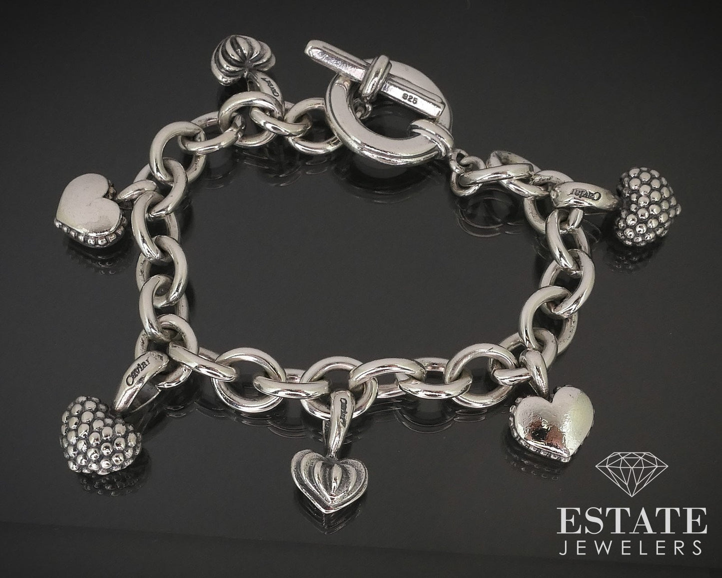 Lagos Sterling Silver 925 Heart Charm Toggle Bracelet 49.3g i16172