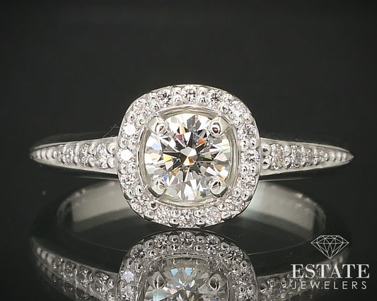 14k White Gold Halo Round Natural .54ctw Diamond Engagement Ring 3.8g i16213