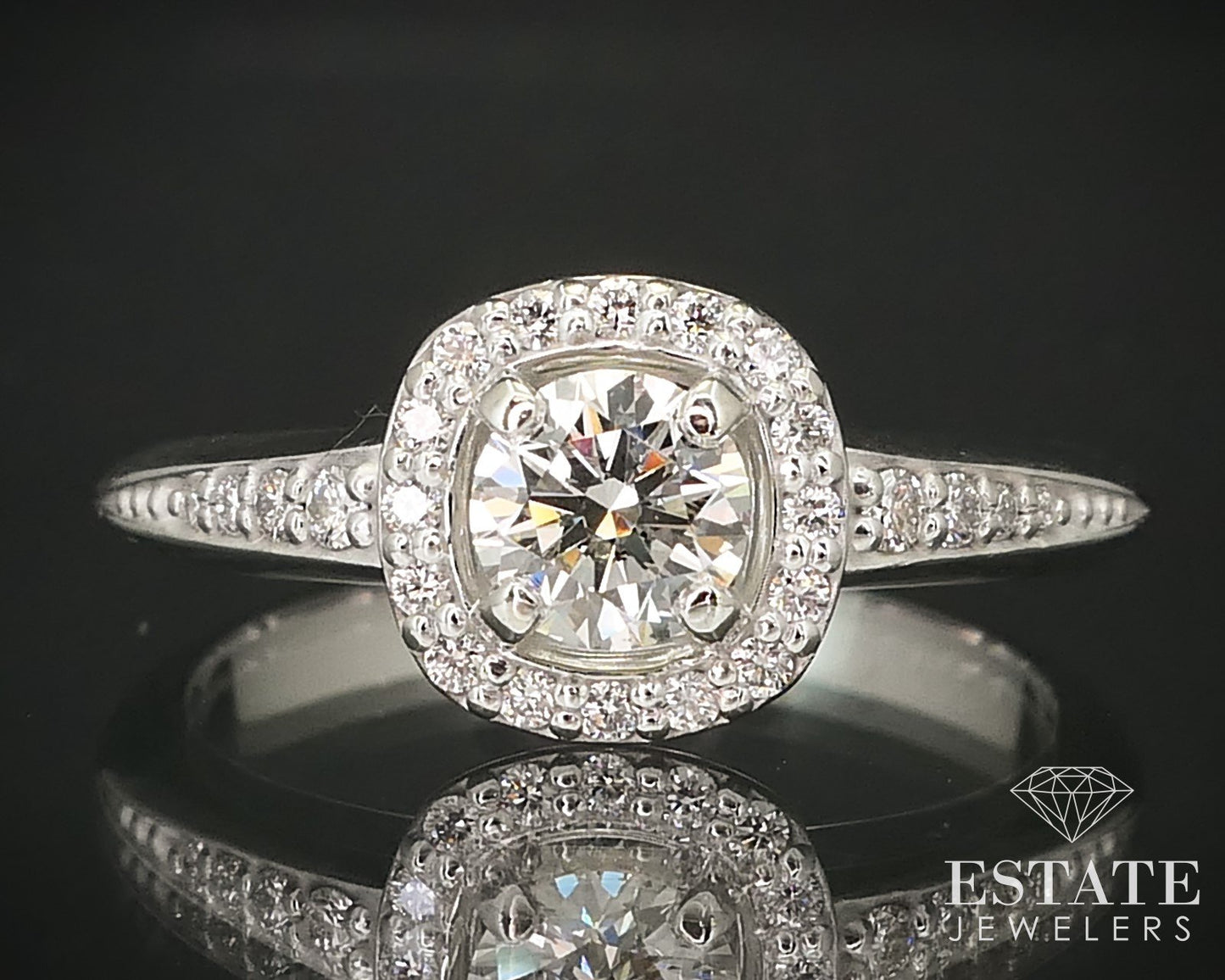 14k White Gold Halo Round Natural .54ctw Diamond Engagement Ring 3.8g i16213