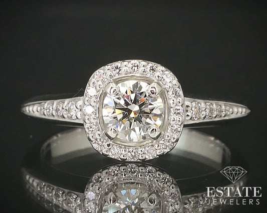 14k White Gold Halo Round Natural .54ctw Diamond Engagement Ring 3.8g i16213