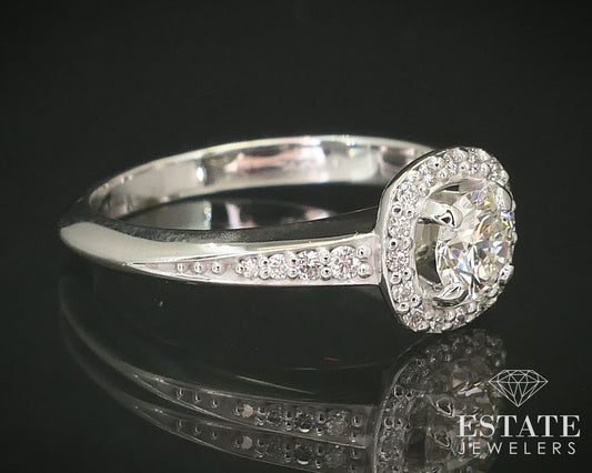 14k White Gold Halo Round Natural .54ctw Diamond Engagement Ring 3.8g i16213