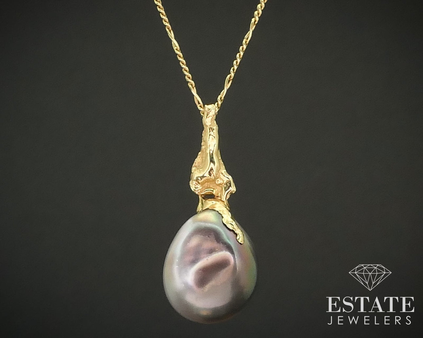 18k Yellow Gold 13mm Tahitian Grey Pearl Pendant Ladies Necklace 5.3g i16201