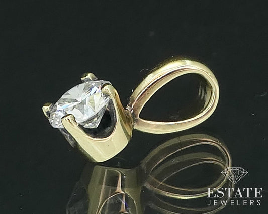14k Yellow Gold Round Natural .36ct Diamond Solitaire Pendant i15763