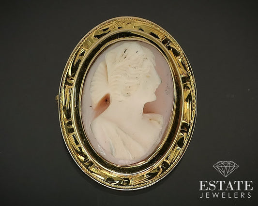 Antique Victorian 10k Yellow Gold Cameo Reversible Locket Pin Brooch 3.3g i15838