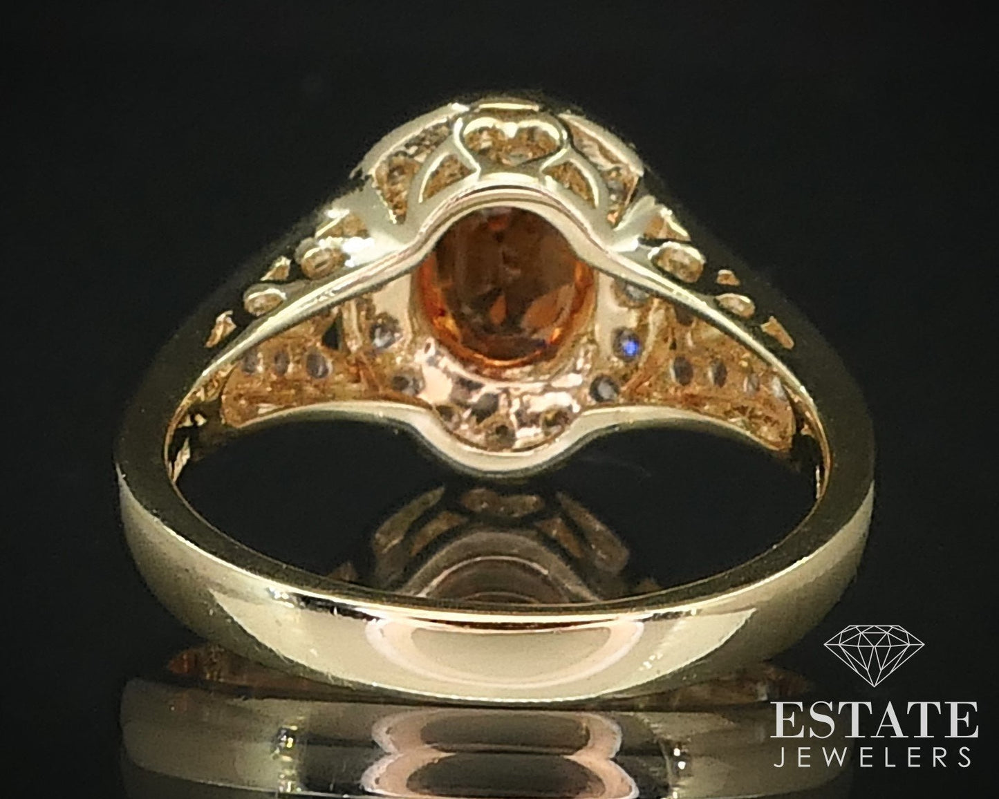 14k Yellow Gold Natural Spessartine Garnet & Diamond Halo Ring 4.6g i15860