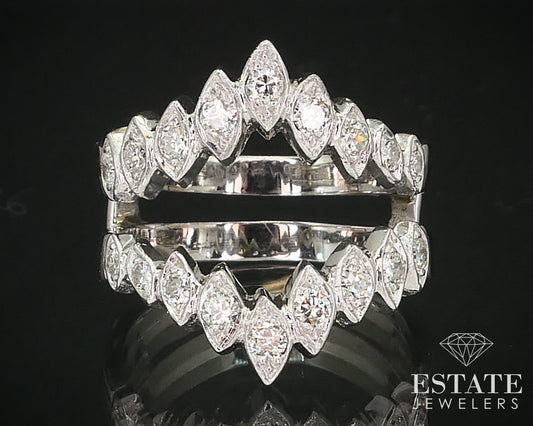 Vintage 14k White Gold Natural .72ctw Diamond Wedding Guard Jacket 7.7g i16001
