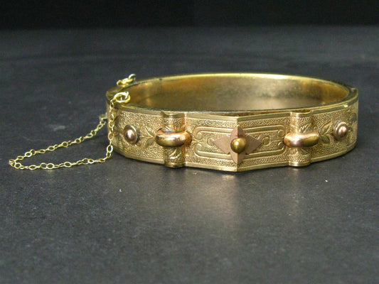 Antique Victorian Gold Filled Beaded Hinged Ladies Bangle Bracelet 23.4g i16136