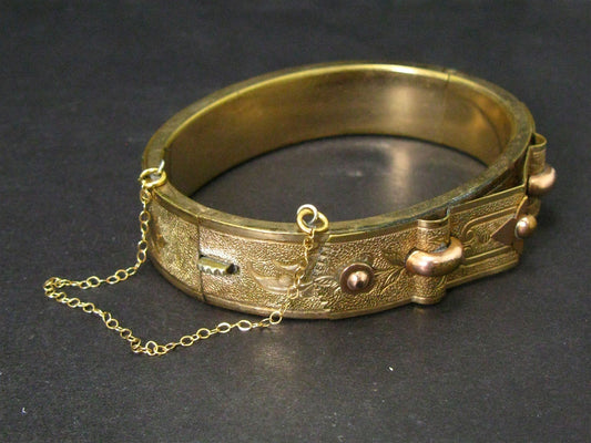 Antique Victorian Gold Filled Beaded Hinged Ladies Bangle Bracelet 23.4g i16136
