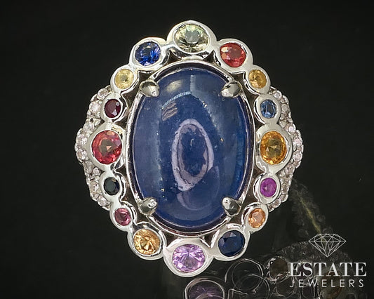 Sterling Silver Natural Multi Colored Sapphire Ladies Cocktail Ring 6g i16278