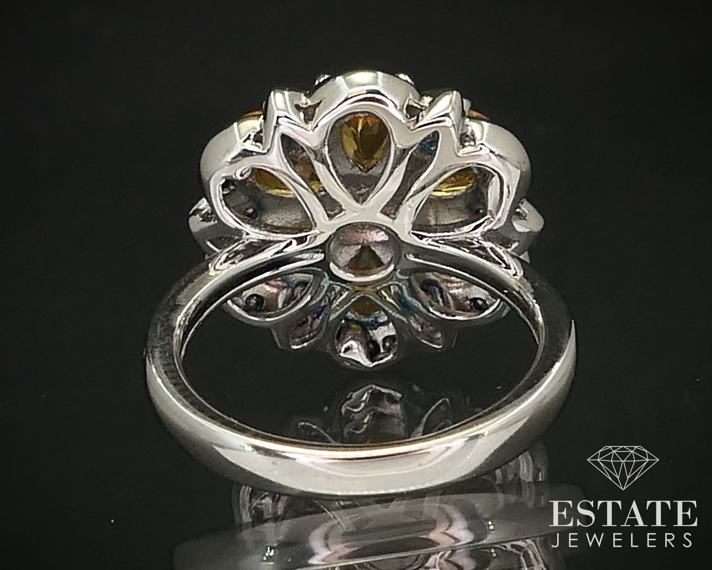 Sterling Natural Hessonite Garnet & White Sapphire Flower Ring 4.9g i16270