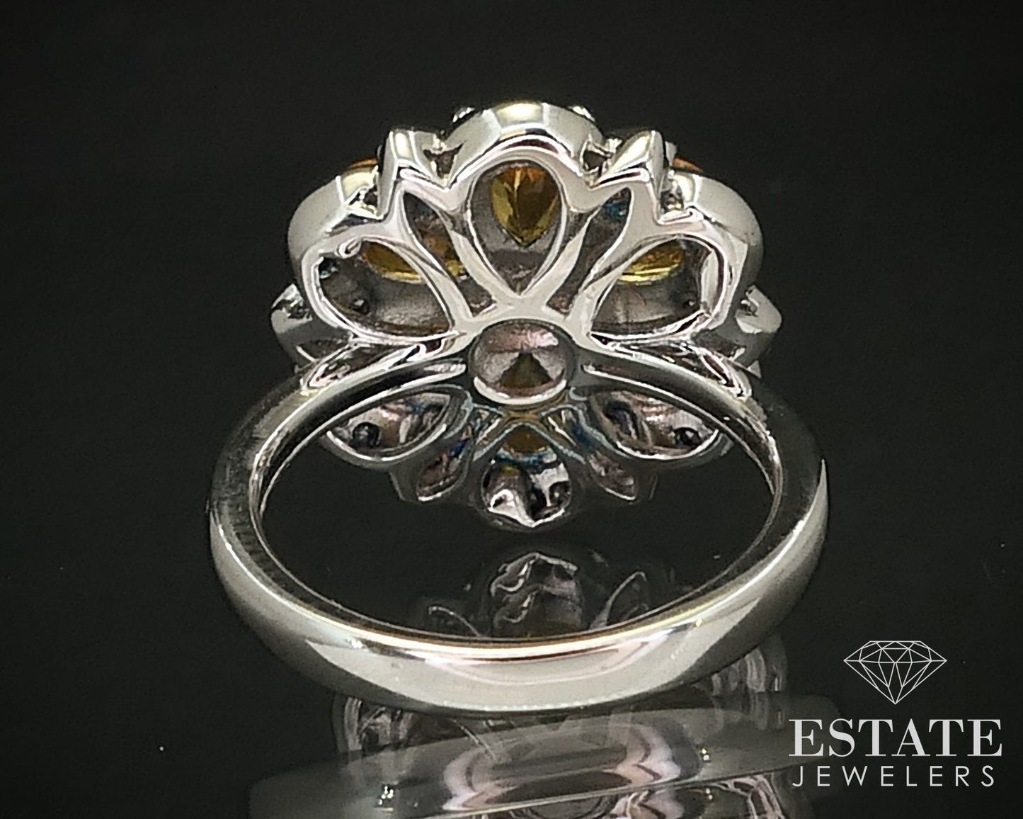 Sterling Natural Hessonite Garnet & White Sapphire Flower Ring 4.9g i16270