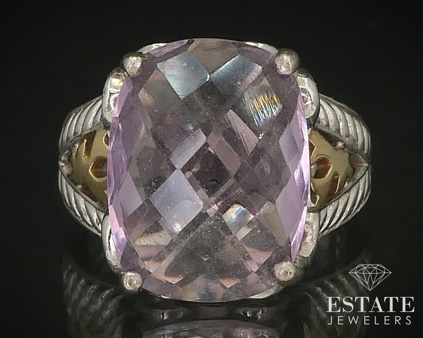 14k & Sterling Natural Amethyst Ladies Cocktail Ring 8.3g i16269