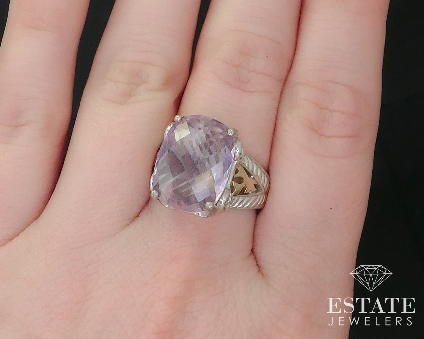 14k & Sterling Natural Amethyst Ladies Cocktail Ring 8.3g i16269