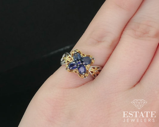 18K/Sterling Michael Valitutti Natural Blue Sapphire Cluster Ring 3.7g i16261