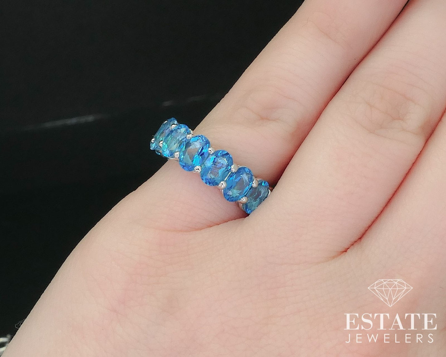 Sterling Natural Swiss Blue Topaz Eternity Band Ring & Necklace Set 10g i16273