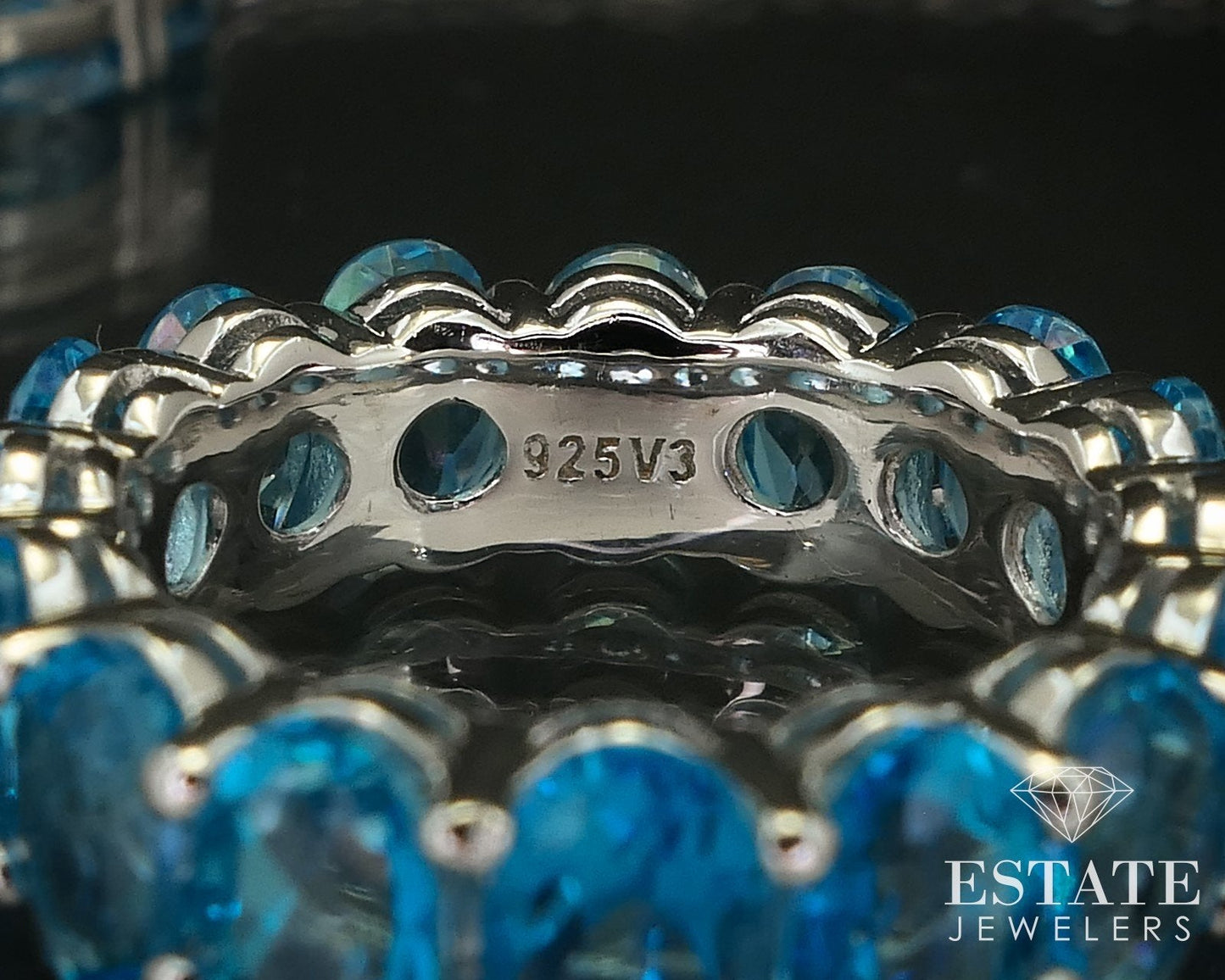 Sterling Natural Swiss Blue Topaz Eternity Band Ring & Necklace Set 10g i16273