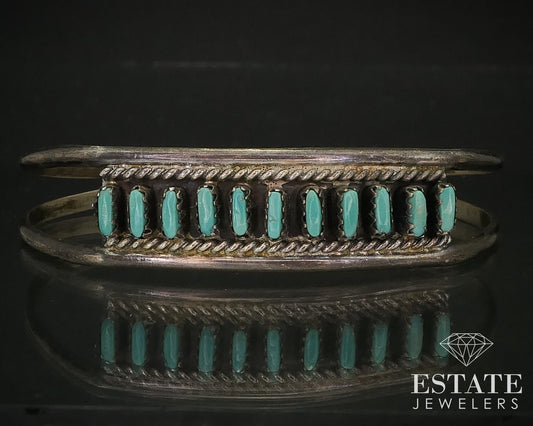 Vintage Sterling Signed LP Turquoise Needlepoint Zuni Cuff Bracelet 11g i16257
