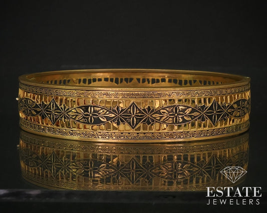 Antique Victorian Gold Filled Filigree Hinged Enameled Bracelet 18g i16256