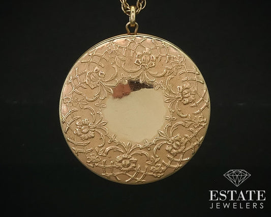 Antique Nouveau Gold Filled Engraved Floral Locket Ladies Necklace 13g i16255