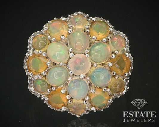 Sterling Natural Jelly Opal & White Sapphire Cocktail Ring 6.5g i16299